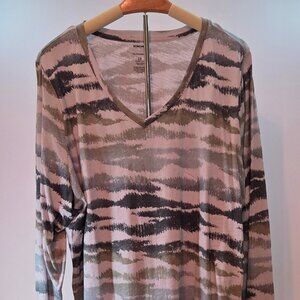 Sonoma Goods for Life Everyday 100% Cotton Tee, Women's 2X, Olive Green/Lt Beige